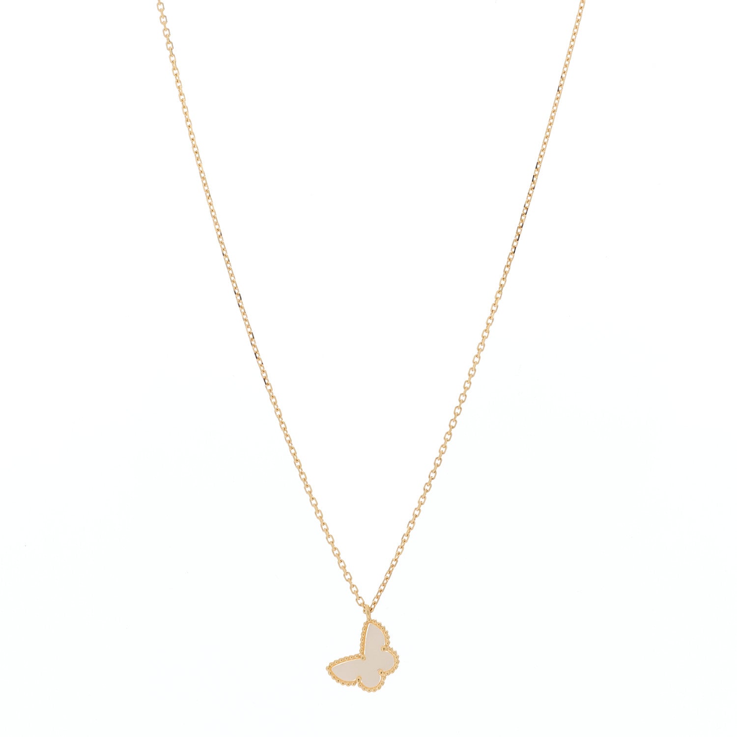 Van Cleef & Arpels 18K Yellow Gold Mother of Pearl Sweet Alhambra Butterfly Pendant Necklace 1 of 7