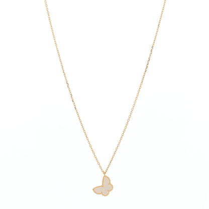 Van Cleef & Arpels 18K Yellow Gold Mother of Pearl Sweet Alhambra Butterfly Pendant Necklace 1 of 7