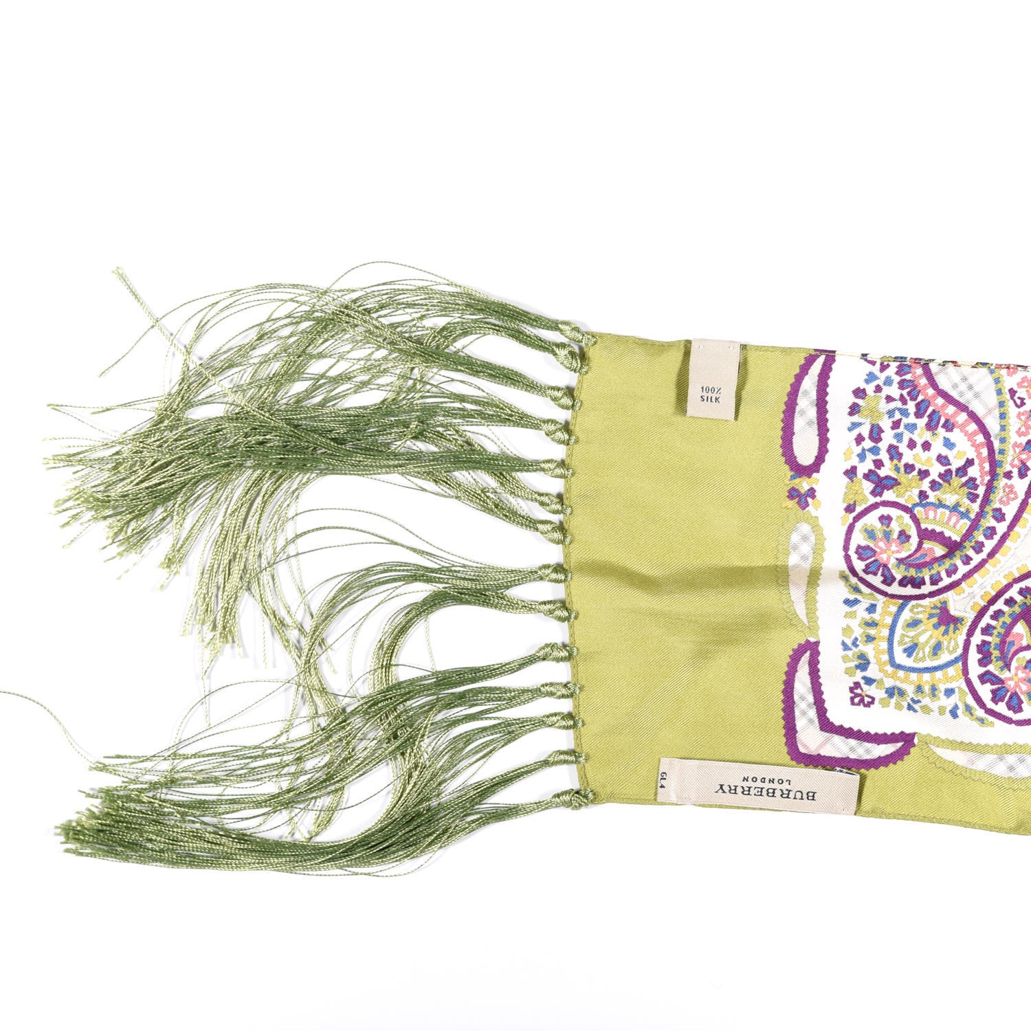 Burberry Silk Paisley Fringe Scarf Green 3 of 3
