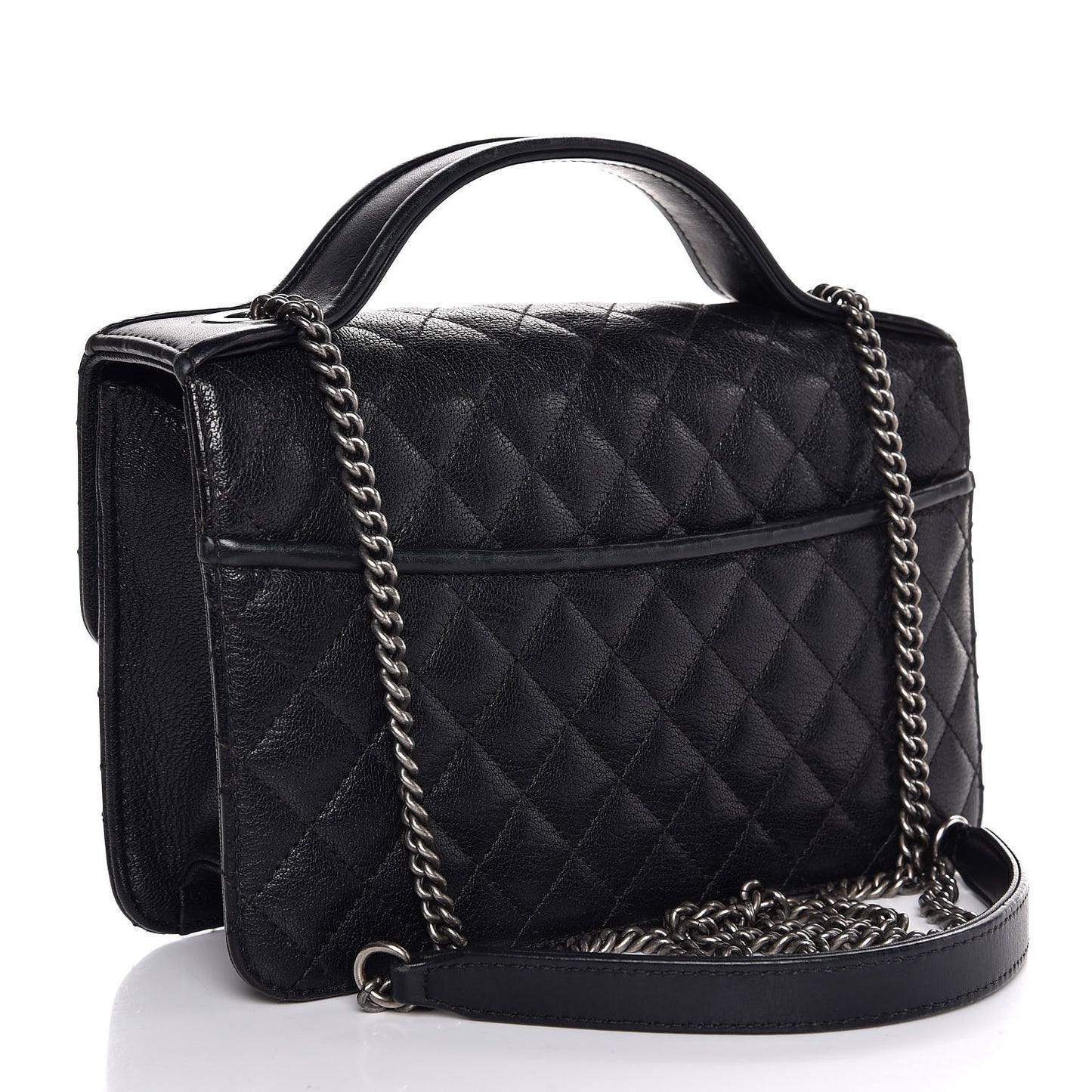 Goatskin Quilted Small CC University Top Handle Flap Black
