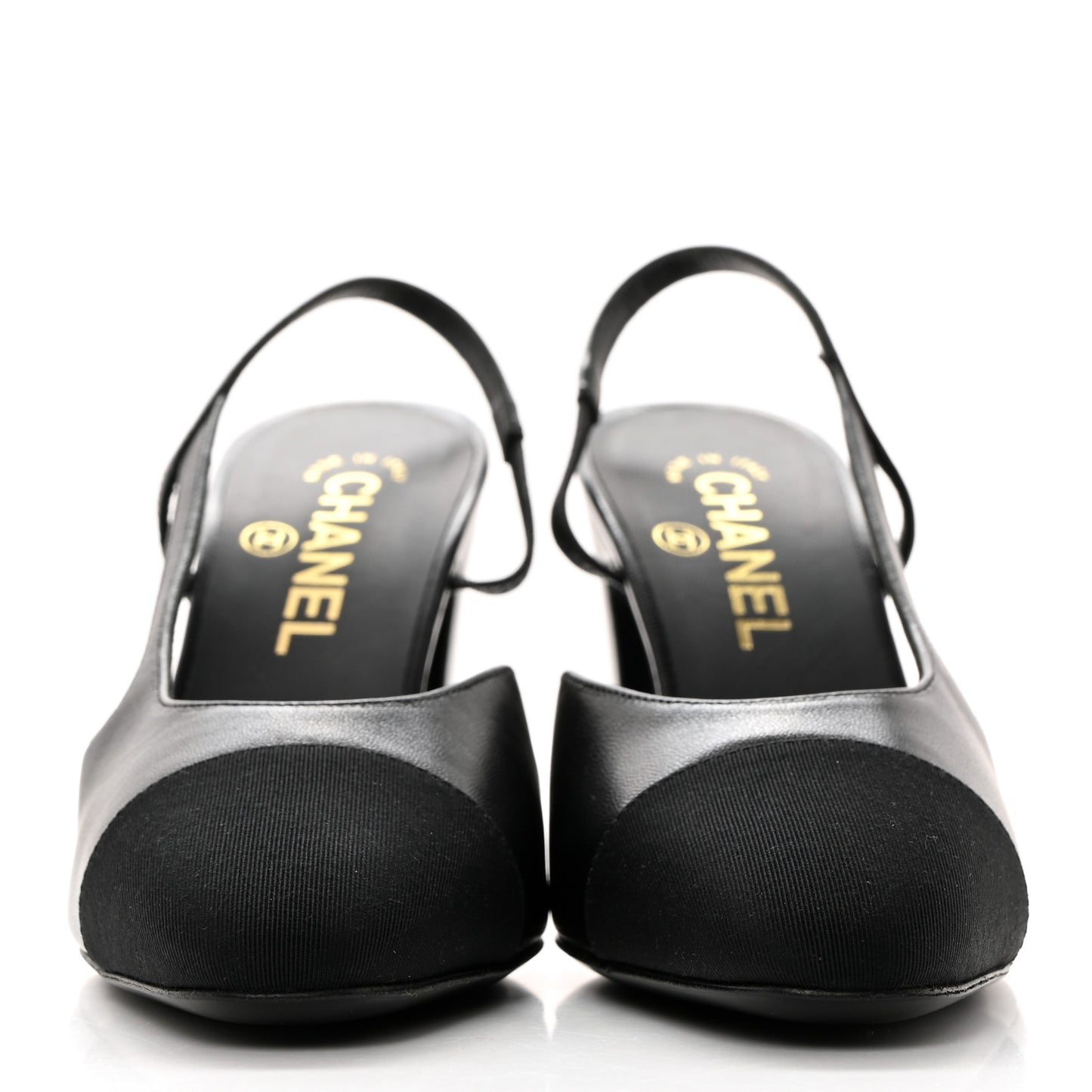 Lambskin Grosgrain Cap Toe CC Slingback Pumps 37 Black