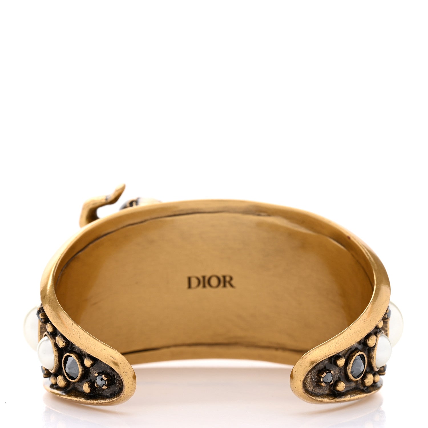 Christian Dior Metal Pearl Crystal Dior D-Wild Elephant Cuff Antique Gold 3 of 5