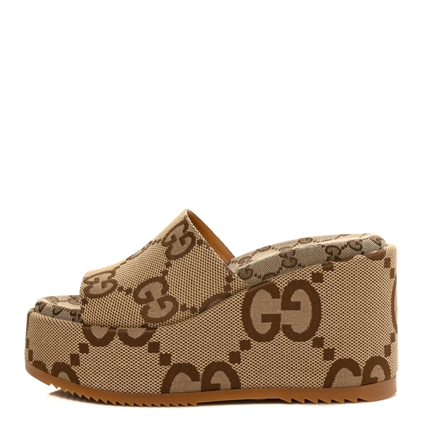 Gucci Monogram Jumbo GG Platform Slide Wedge Sandals 41.5 Camel Ebony 1 of 9