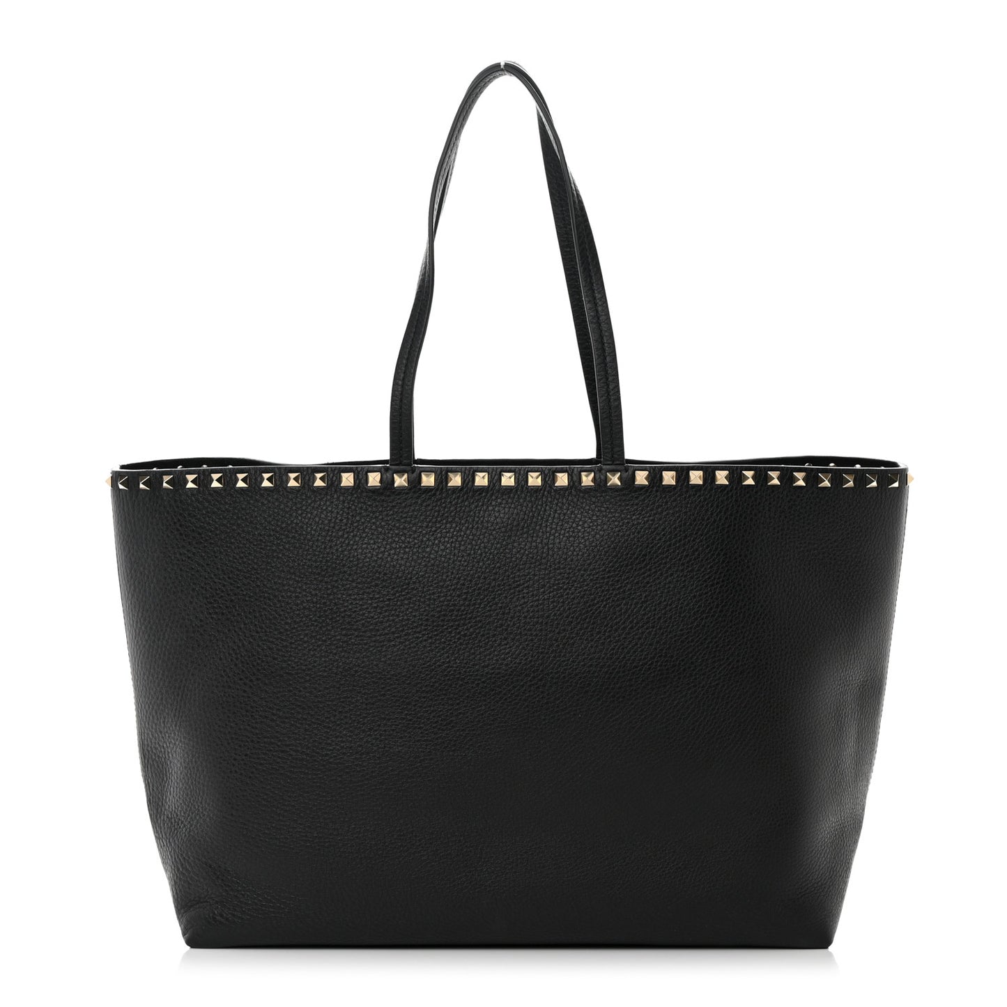 Grained Calfskin Rockstud Shoulder Tote Black