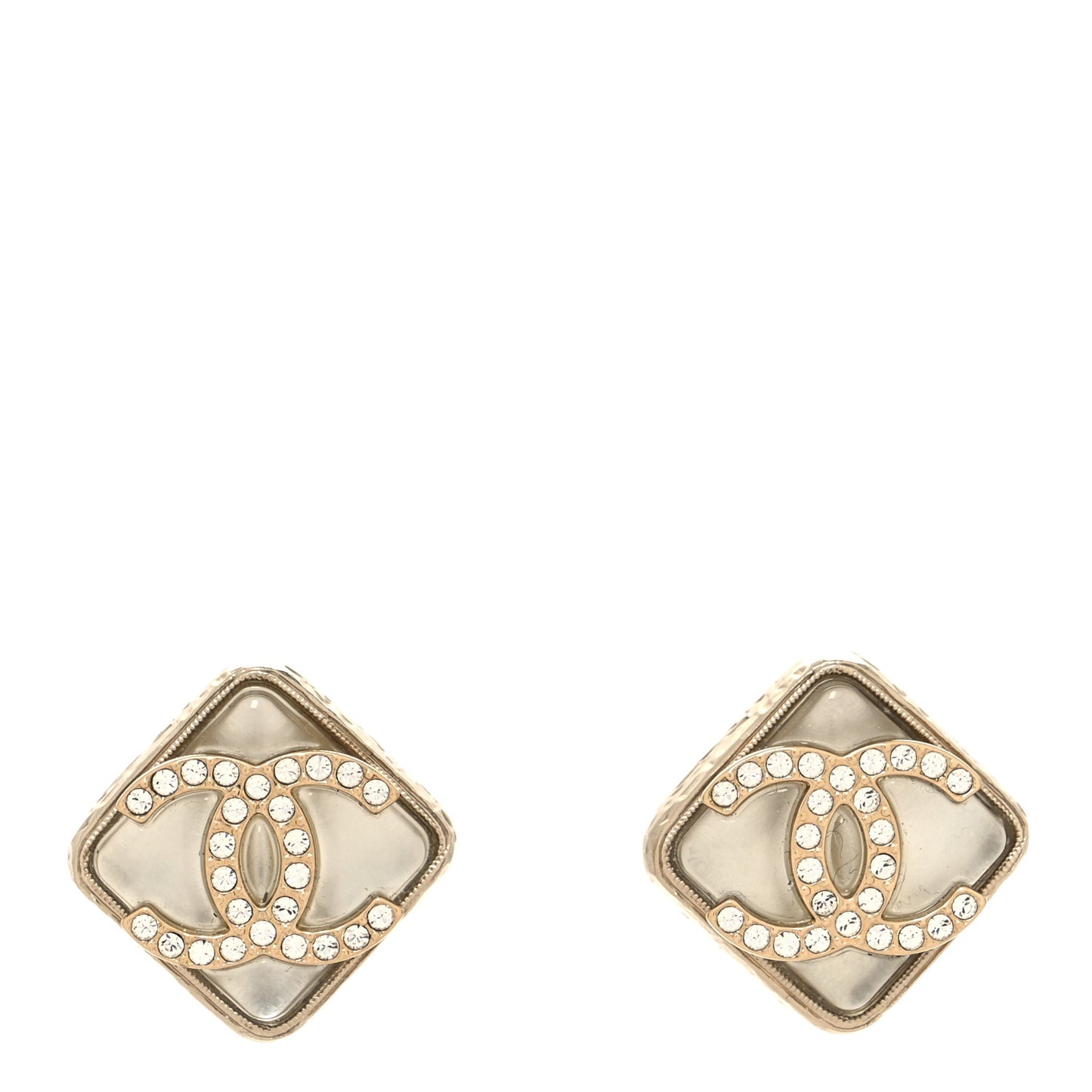 Pearl Crystal CC Square Earrings Gold