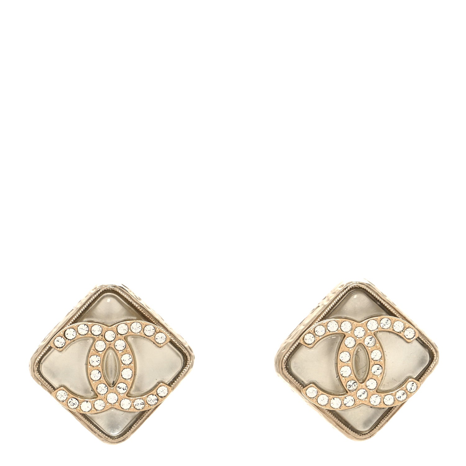 Chanel Pearl Crystal CC Square Earrings Gold 1 of 4