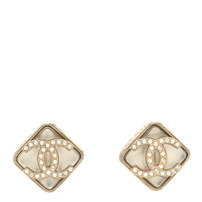 Chanel Pearl Crystal CC Square Earrings Gold 1 of 4