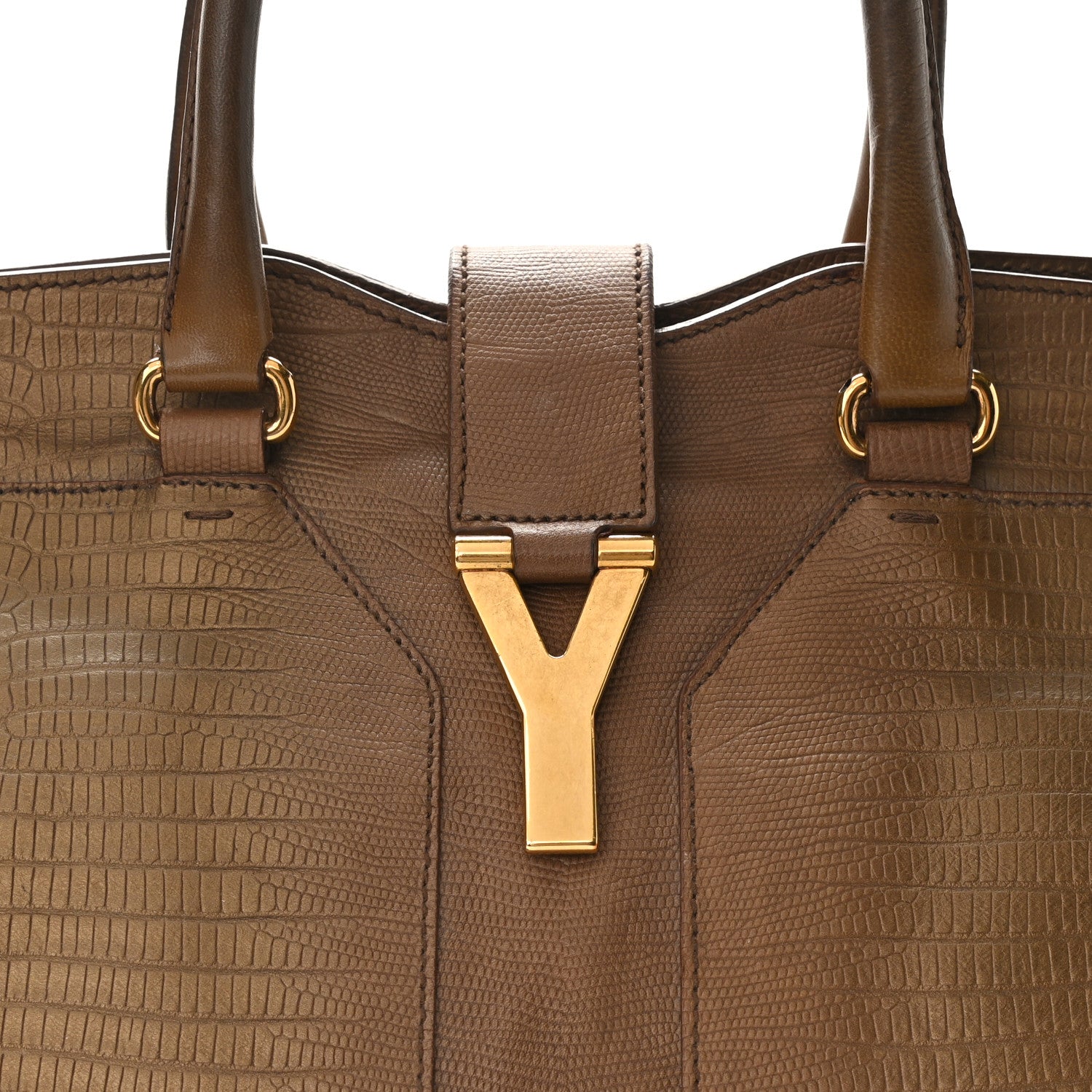 Saint Laurent Lizard Calfskin Embossed Medium Cabas ChYc Brown 9 of 12