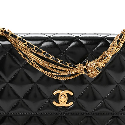 Chanel Shiny Crumpled Calfskin Quilted Precious Tie Wallet On Chain WOC Black 9 of 12