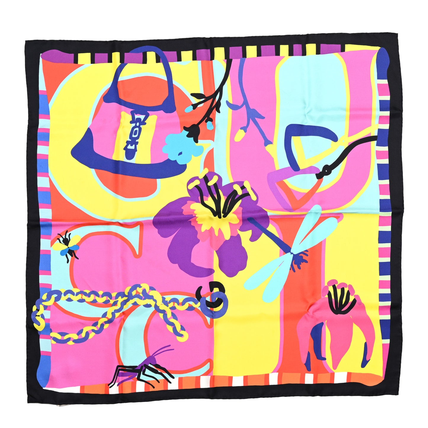 Silk Twill Guccissimo Square Scarf Fuxia Yellow