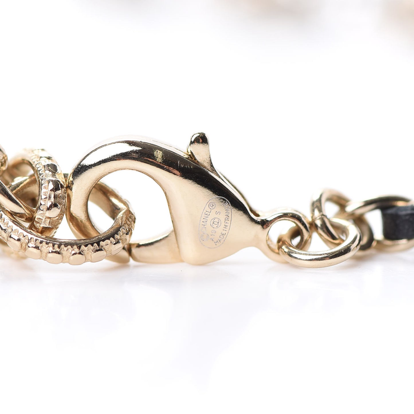 Lambskin Pearl CC Chain Multi Strand Necklace Black Gold