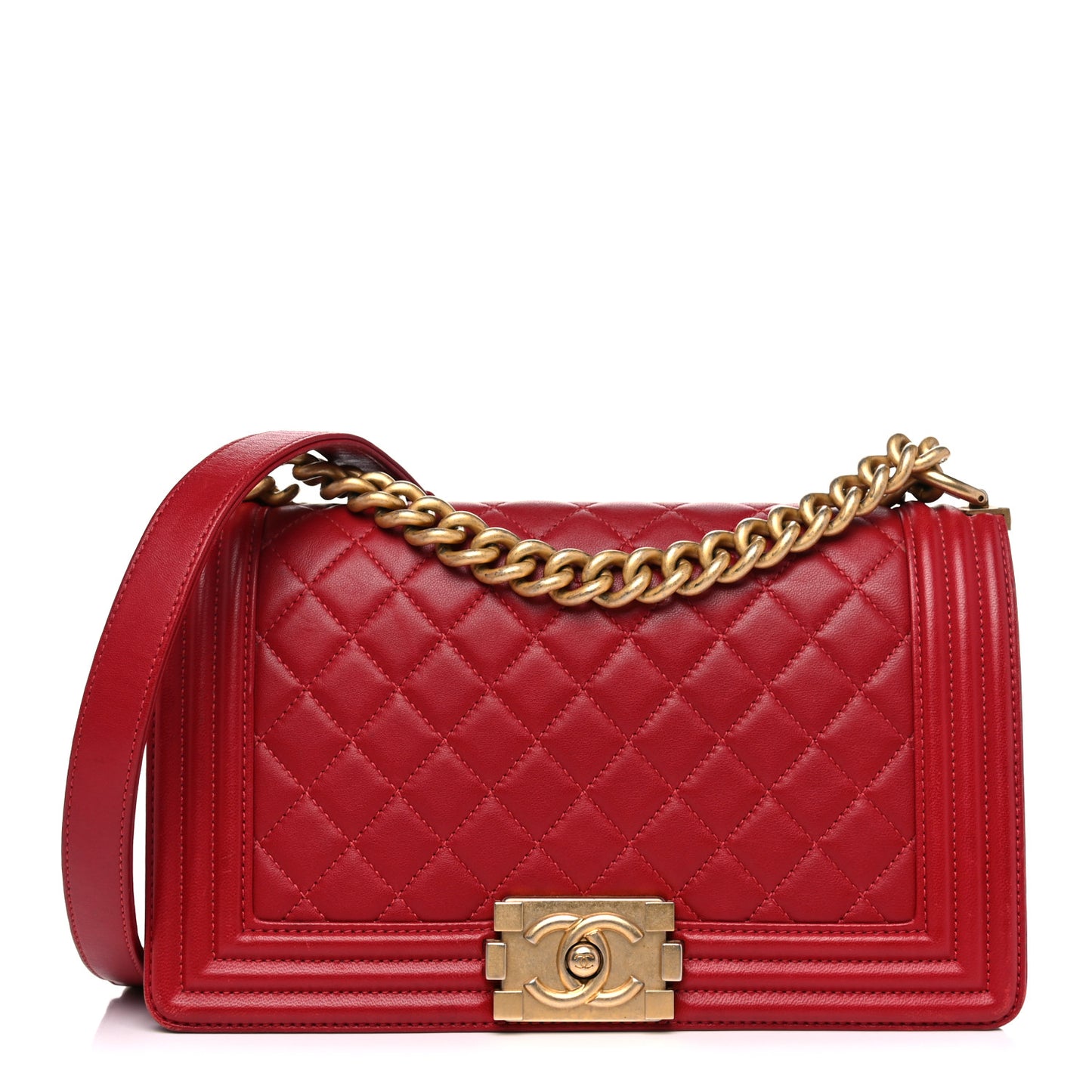Calfskin Quilted Medium Boy Flap Red