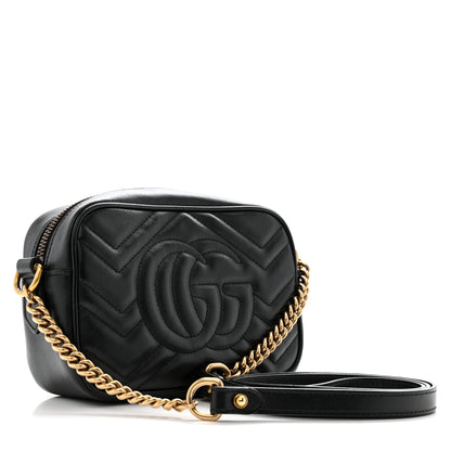 Gucci Calfskin Matelasse Mini GG Marmont Chain Shoulder Bag Black 3 of 13