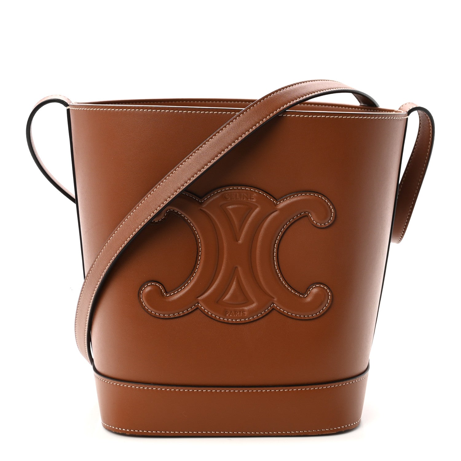Celine Smooth Calfskin Small Cuir Triomphe Bucket Bag Tan 1 of 9