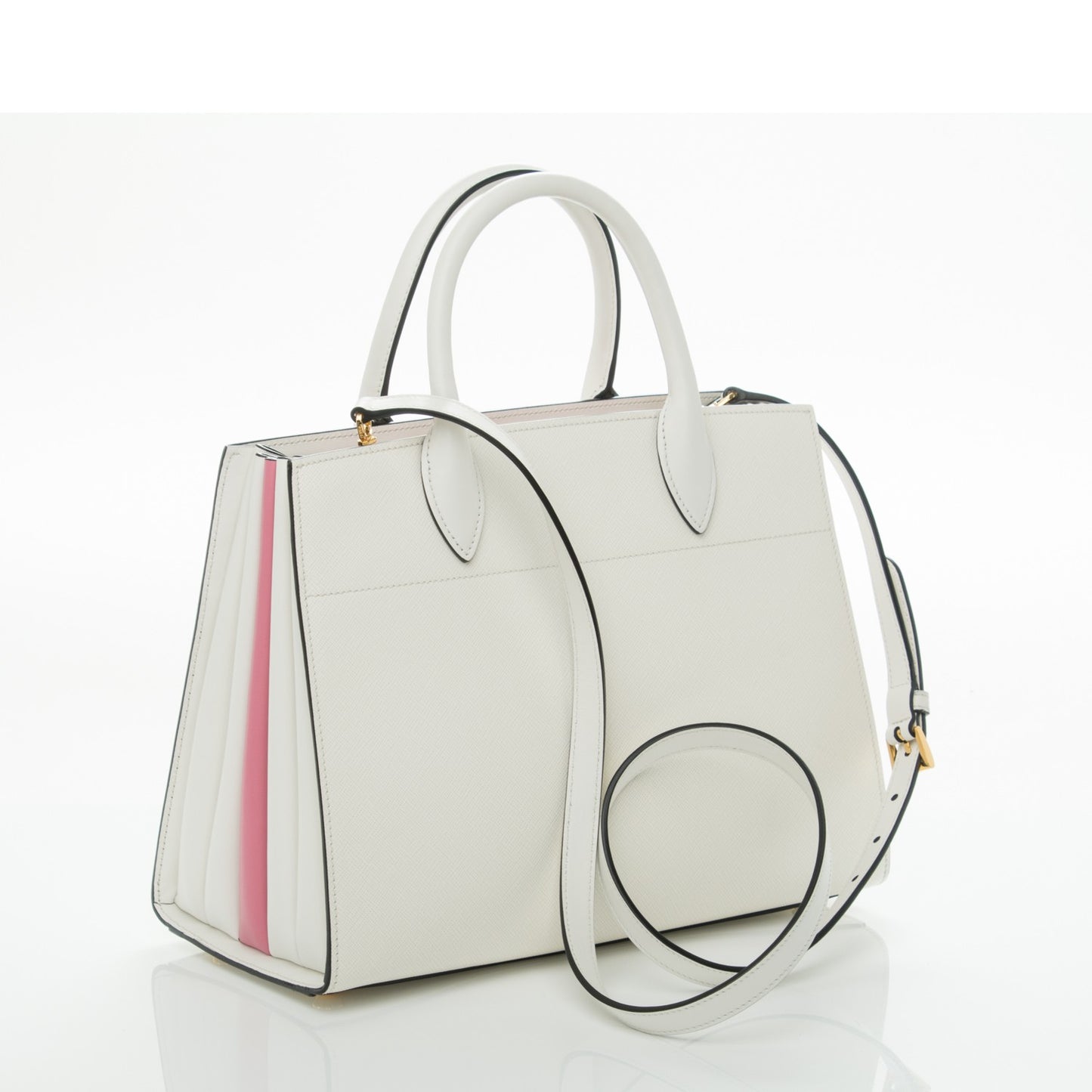 Saffiano Calfskin Bibliotheque Top Handle White Begonia