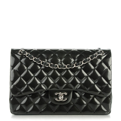 Chanel Striated Patent Quilted Jumbo Double Flap Black 1 of 8