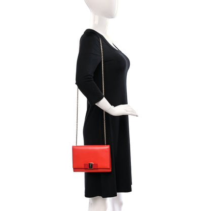 Salvatore Ferragamo Hammered Calfskin Mini Miss Vara Bow Chain Bag Red 2 of 8