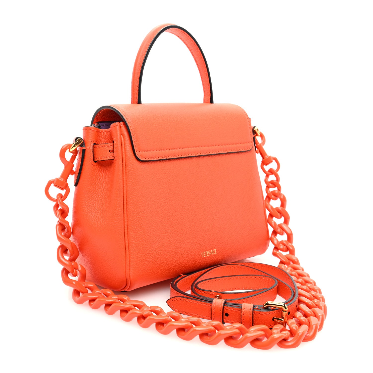 Versace Grained Calfskin Small La Medusa Top Handle Bag Orange