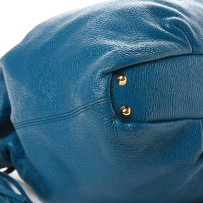 MCM Grained Calfskin Drawstring Bucket Bag Blue 10 of 16