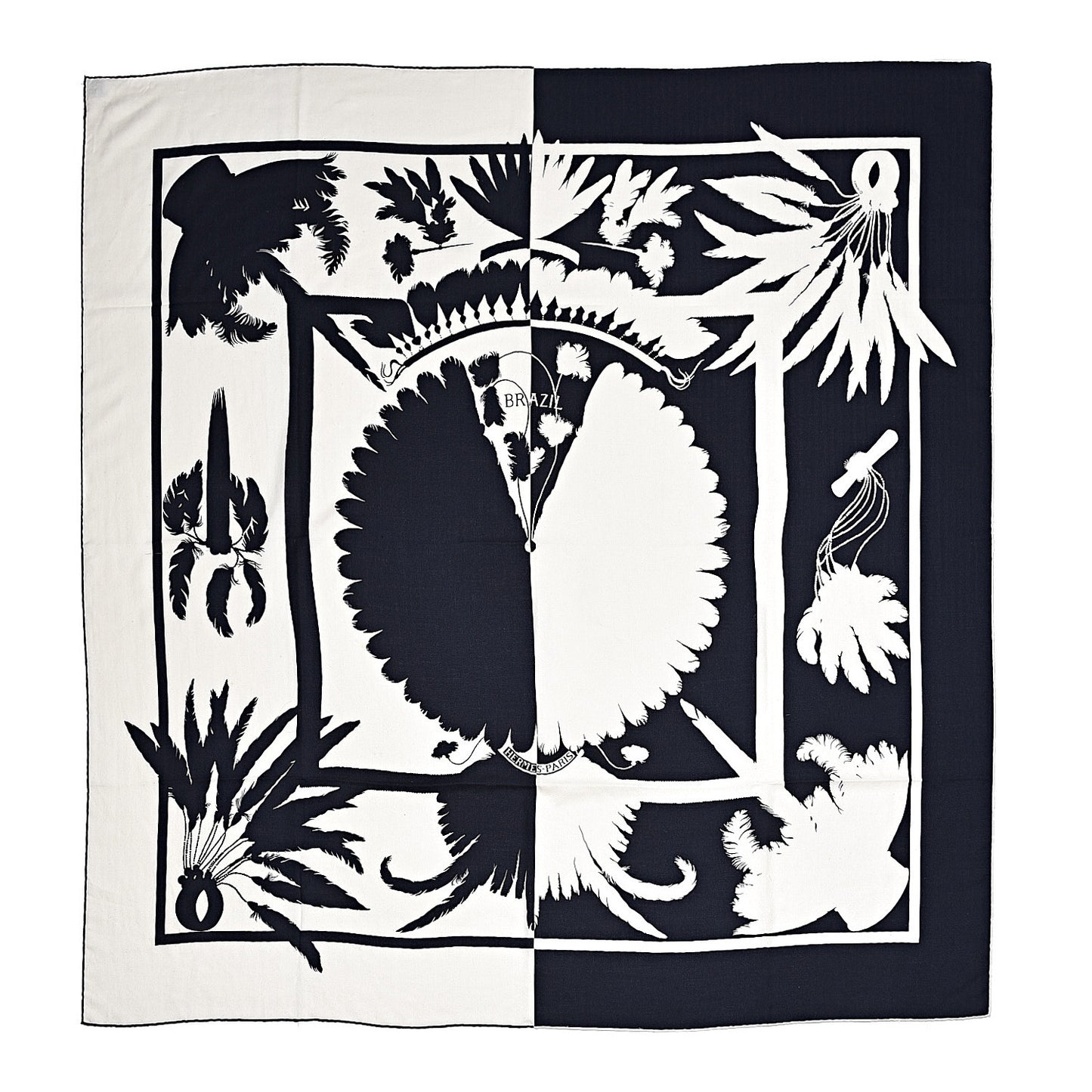 Cashmere Silk Brazil Tattoo Shawl 140 Bleu Noir Blanc