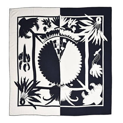 Hermes Cashmere Silk Brazil Tattoo Shawl 140 Bleu Noir Blanc 1 of 6