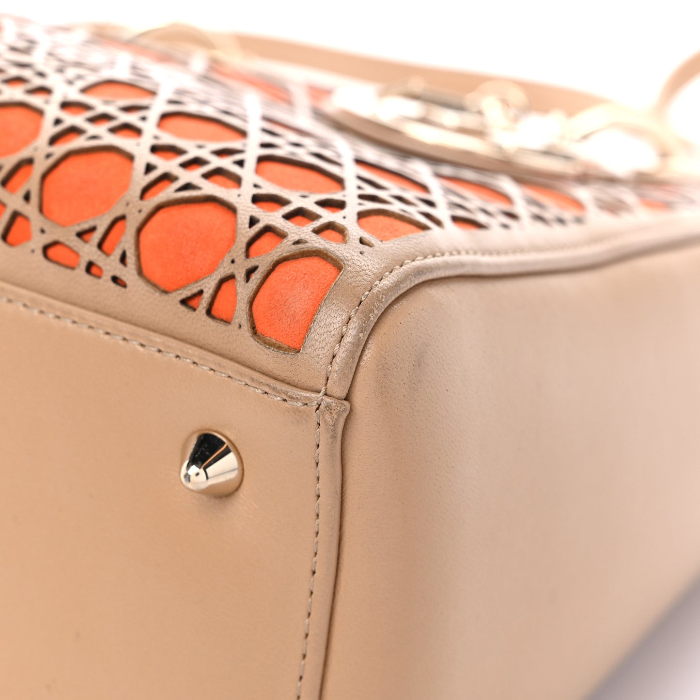 Calfskin Suede Cutout Stars Medium Lady Dior Beige Orange