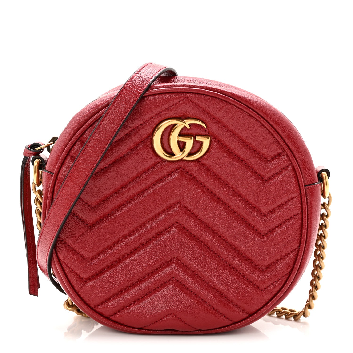 Gucci Glazed Calfskin Matelasse Heart Mini GG Marmont Round Shoulder Bag Romantic Cerise 1 of 10