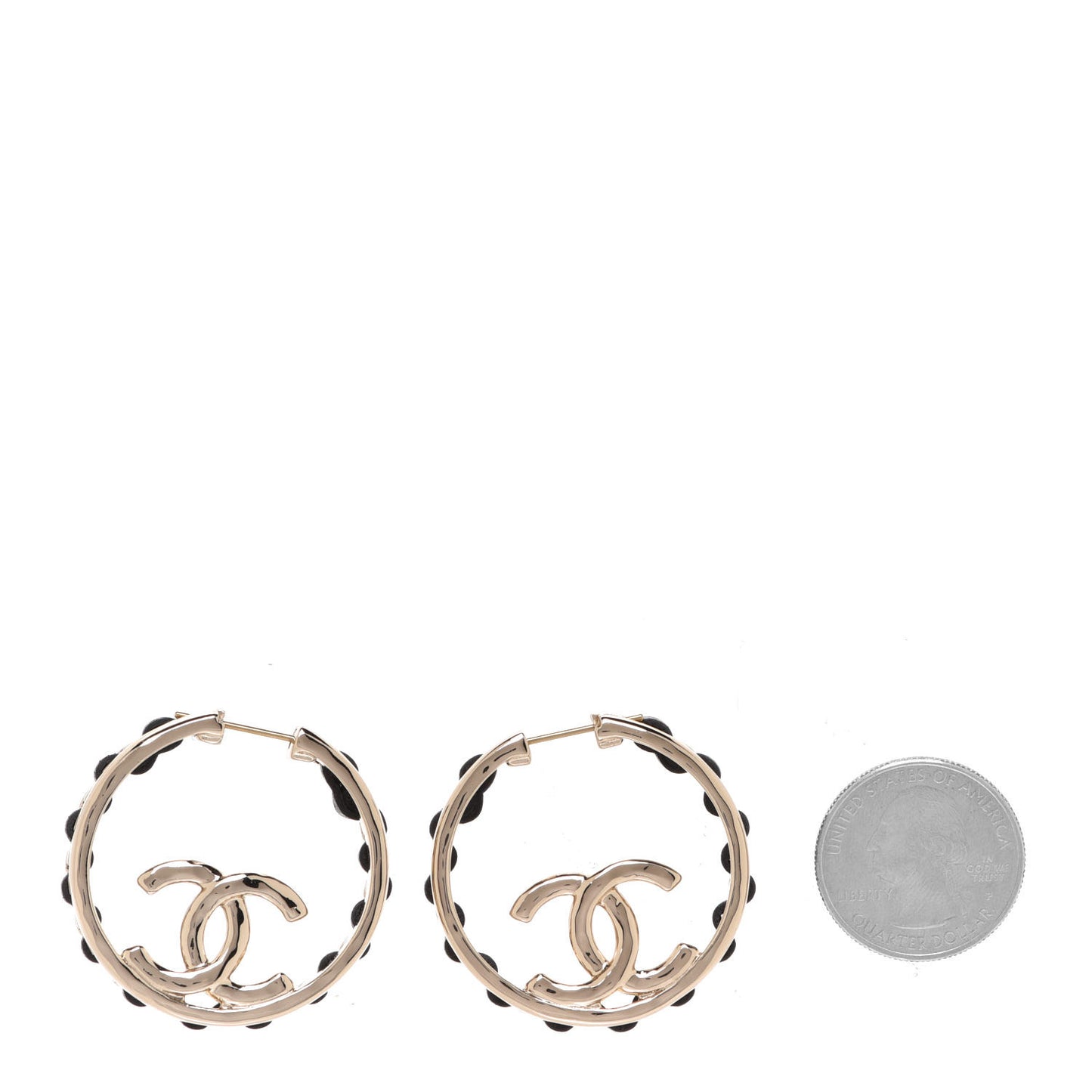 Lambskin CC Chain Hoop Earrings Black Gold