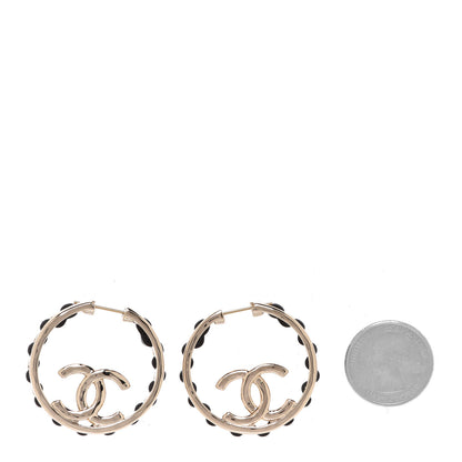 Chanel Lambskin CC Chain Hoop Earrings Black Gold 2 of 5
