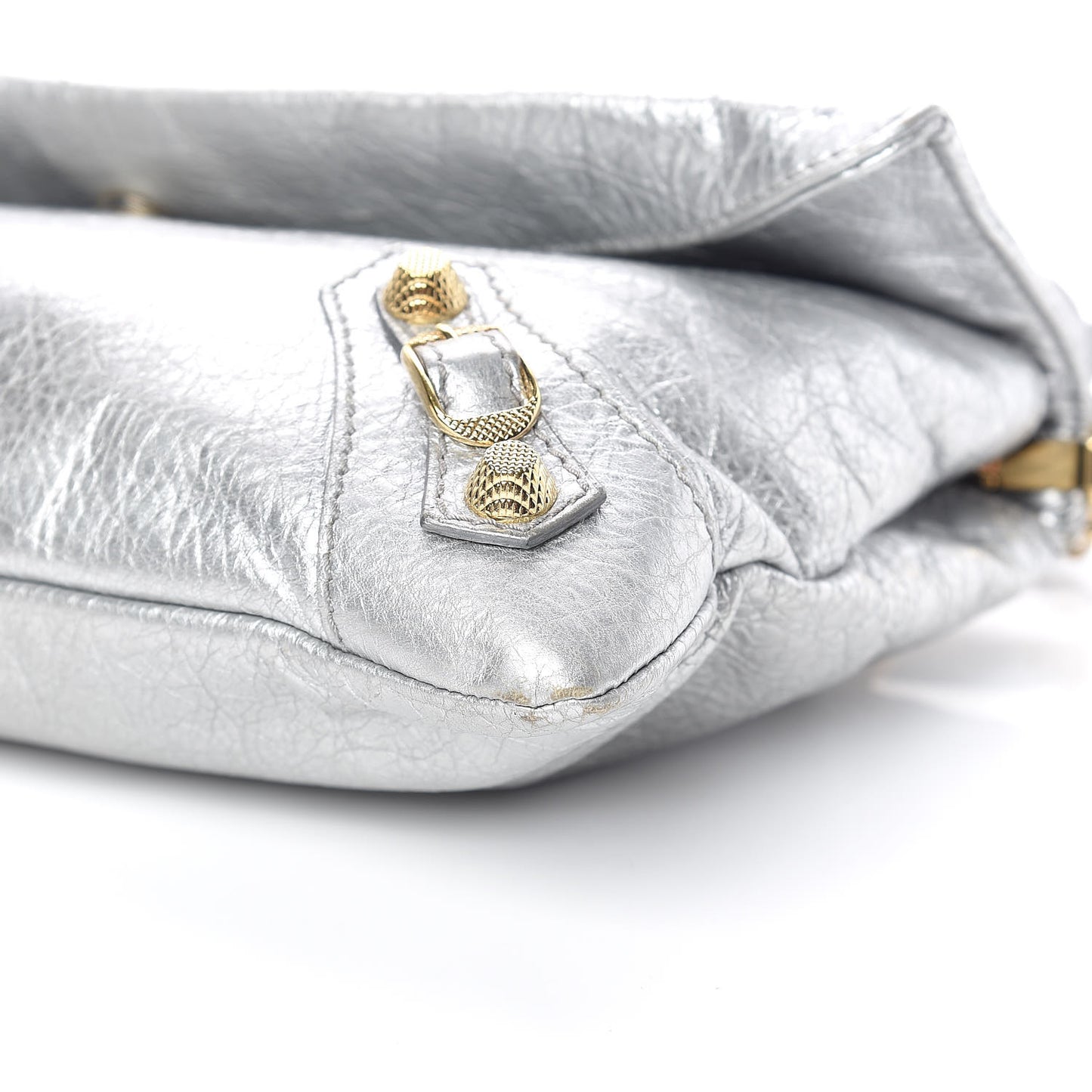Agneau Giant 12 Gold Hardware Envelope Strap Clutch Gris Aluminum