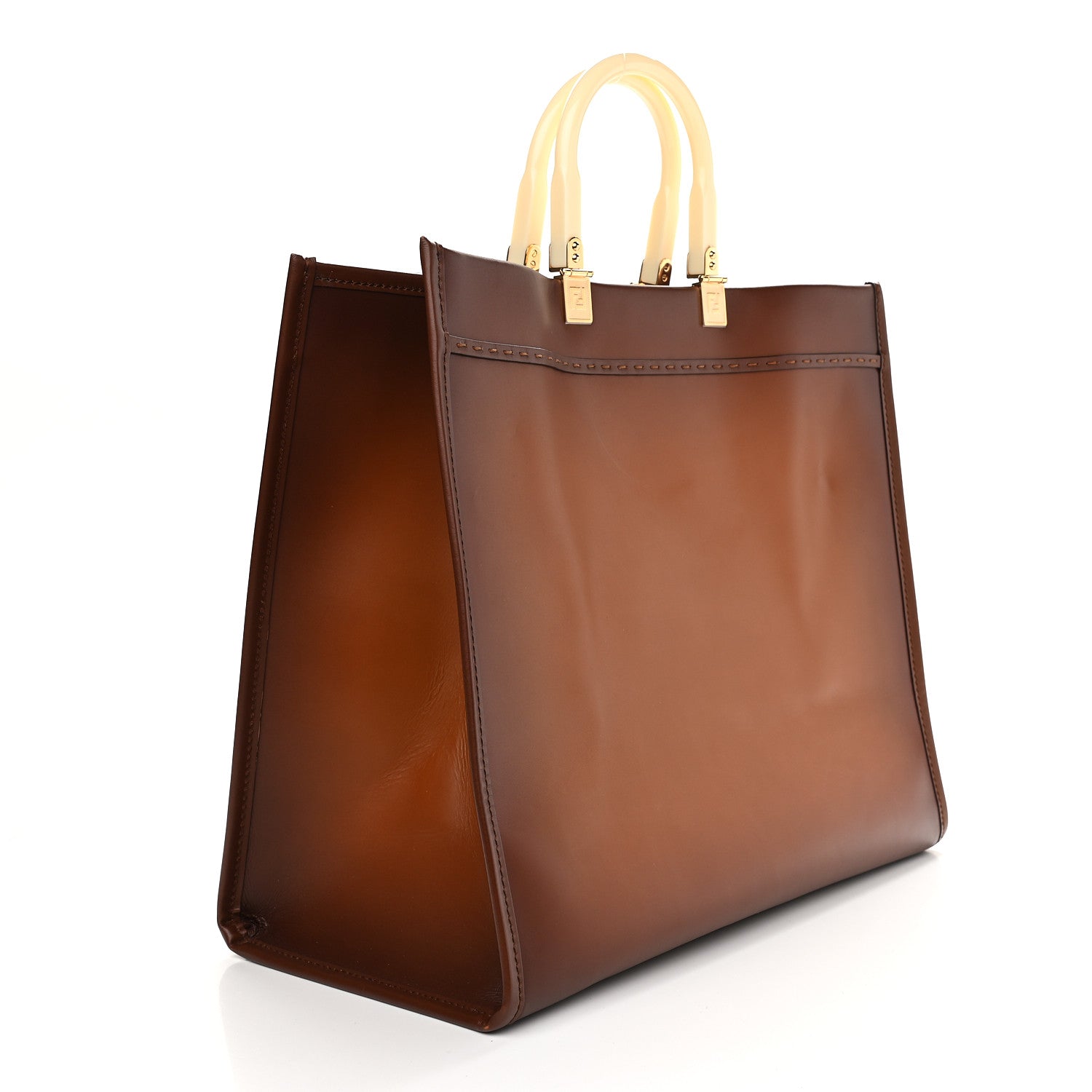 Fendi Vitello King Tamponato Plexiglass Logo Embossed Large Fendi Sunshine Shopper Tote Cuoio 3 of 13