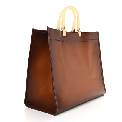 Fendi Vitello King Tamponato Plexiglass Logo Embossed Large Fendi Sunshine Shopper Tote Cuoio 3 of 13