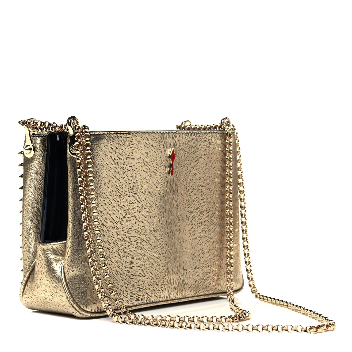 Christian Louboutin Calfskin Animal Print Small Triloubi Paris Spikes Chain Bag Platine Gold 2 of 8