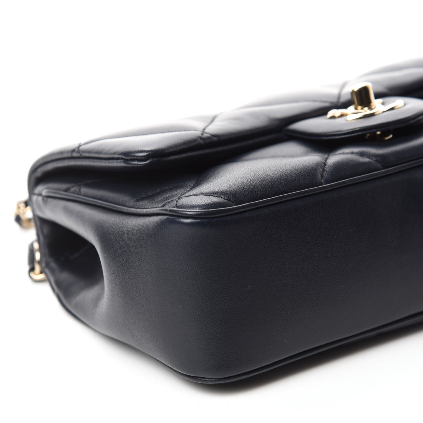 Lambskin Quilted Small Easy Carry Flap Navy