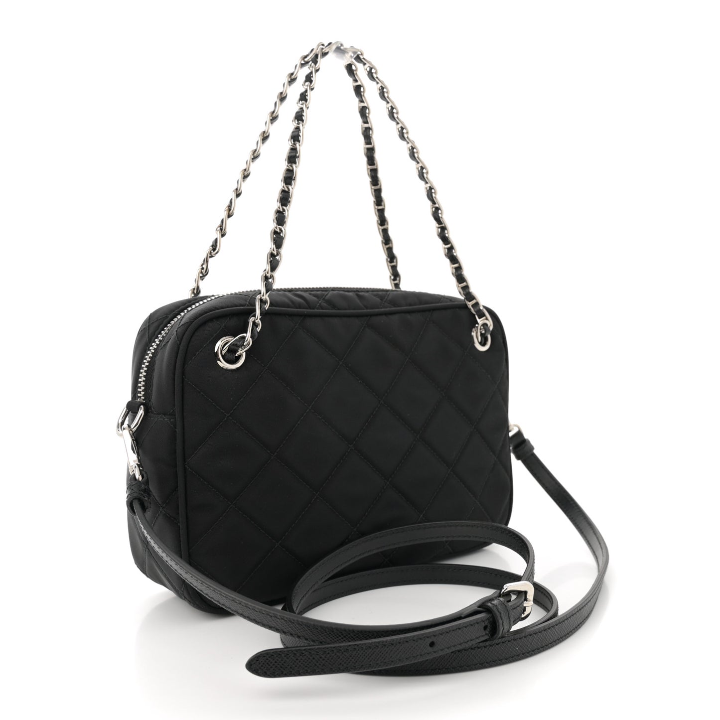 Nylon Tessuto Impuntu Quilted Bandoliera Crossbody Bag Black