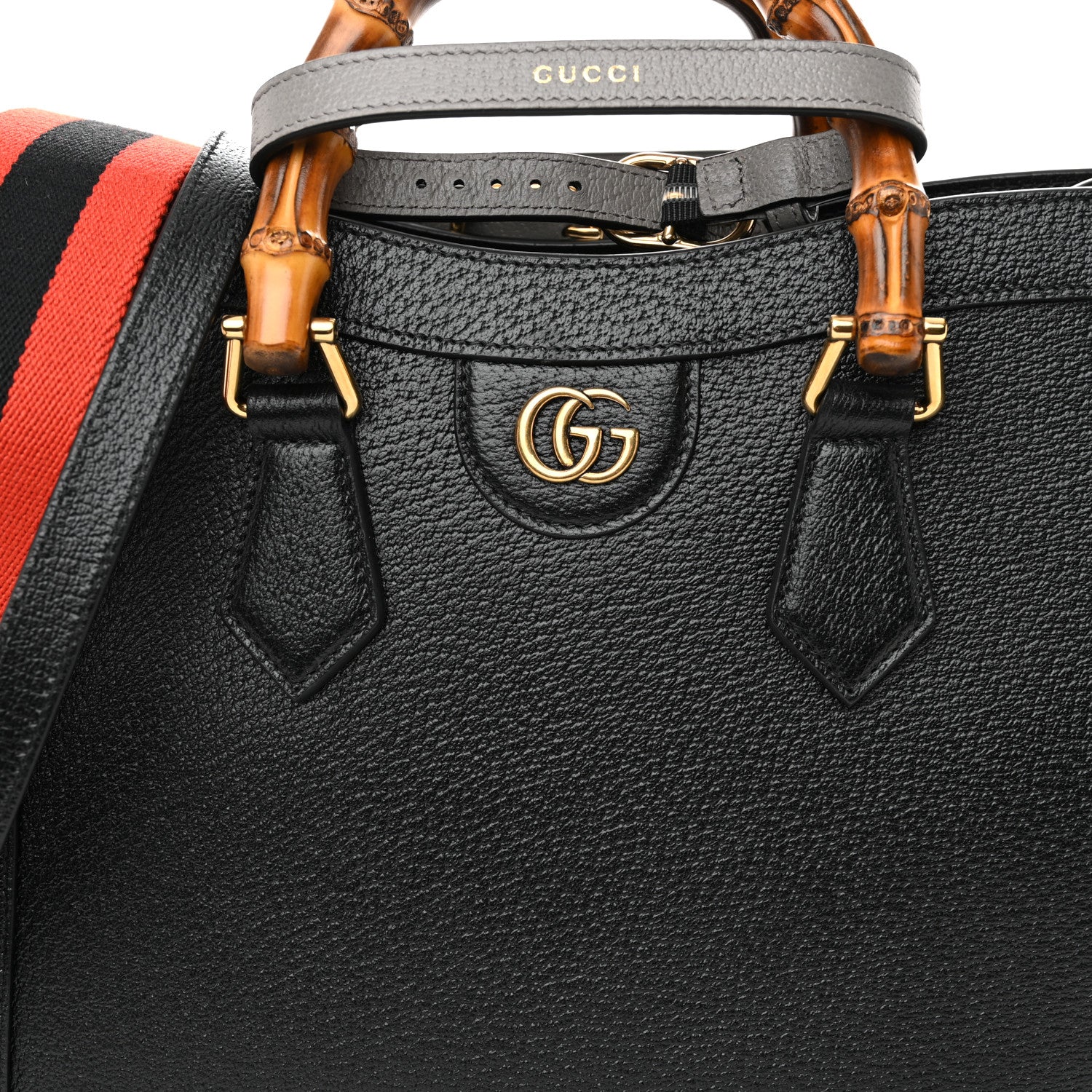 Gucci Textured Dollar Calfskin Web Small Diana Tote Bag Black Dusty Grey 7 of 9