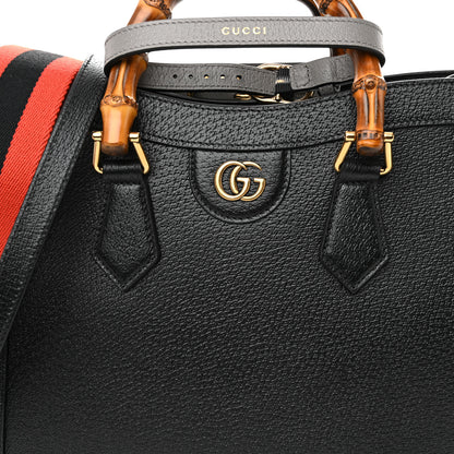 Gucci Textured Dollar Calfskin Web Small Diana Tote Bag Black Dusty Grey 7 of 9