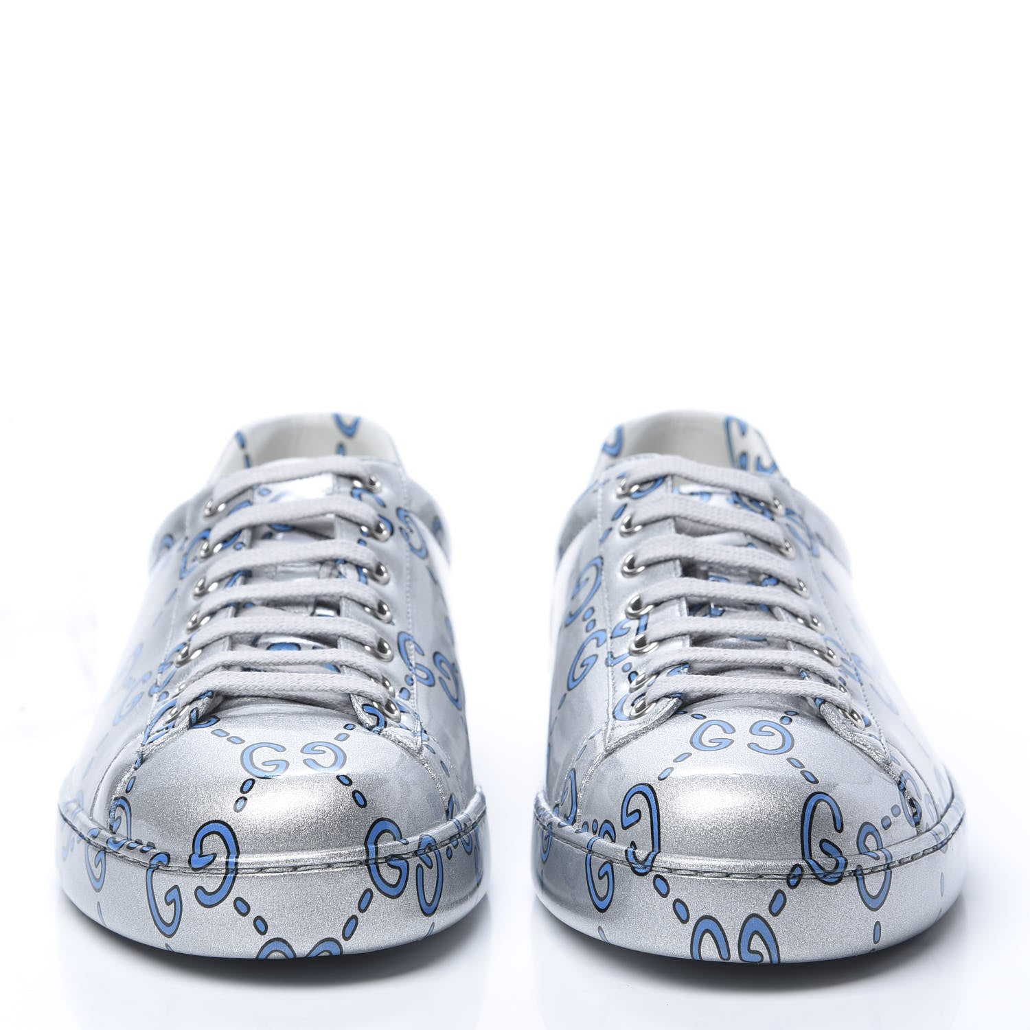 Gucci Miro Rubber Wax GucciGhost Print Mens New Ace Sneakers 8.5 Silver 2 of 9
