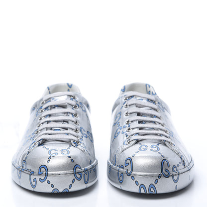 Gucci Miro Rubber Wax GucciGhost Print Mens New Ace Sneakers 8.5 Silver 2 of 9