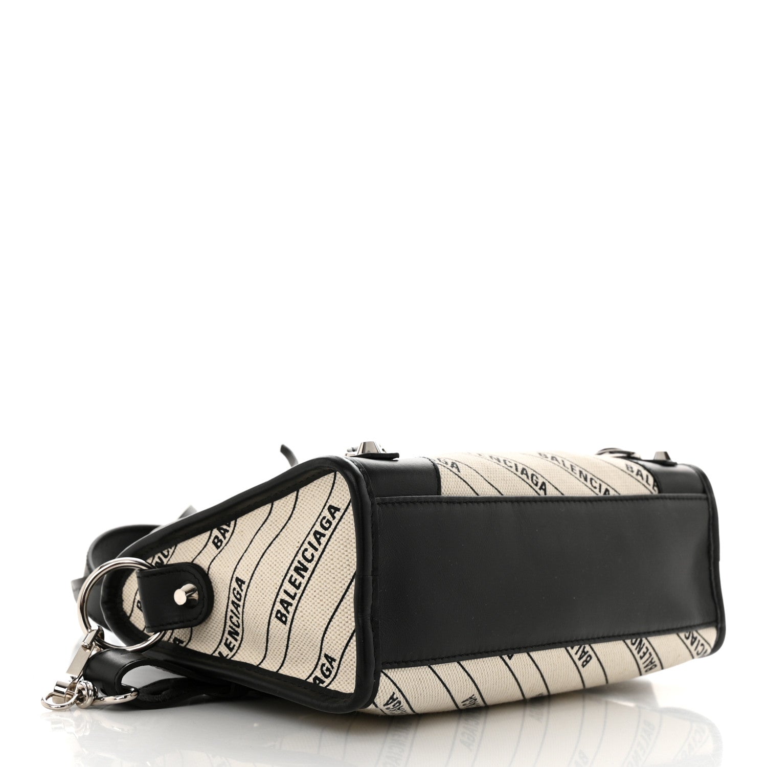 Balenciaga Canvas Satin Calfskin Diagonal Allover Logo Print Classic Silver Hardware Mini City Natural Black 5 of 12