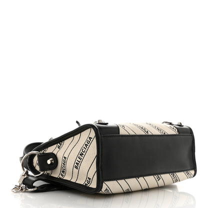 Balenciaga Canvas Satin Calfskin Diagonal Allover Logo Print Classic Silver Hardware Mini City Natural Black 5 of 12