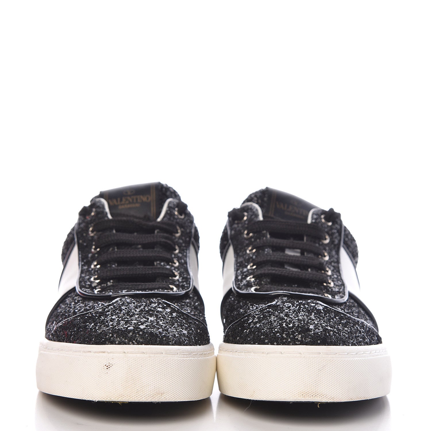 Valentino Garavani Calfskin Glitter Flycrew Sneakers 36.5 Black 2 of 13
