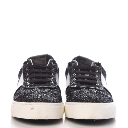 Valentino Garavani Calfskin Glitter Flycrew Sneakers 36.5 Black 2 of 13