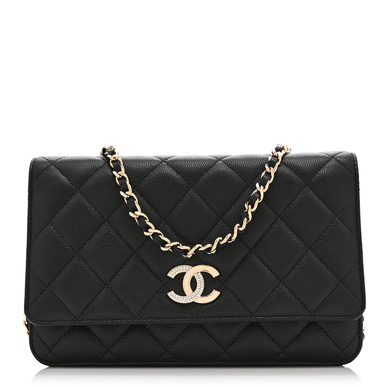 Chanel Caviar Quilted Crystal CC Wallet On Chain WOC Black 1 of 12