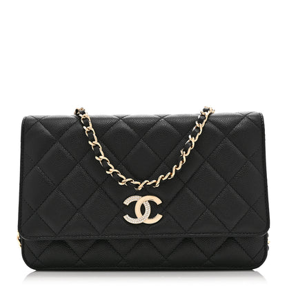 Chanel Caviar Quilted Crystal CC Wallet On Chain WOC Black 1 of 12
