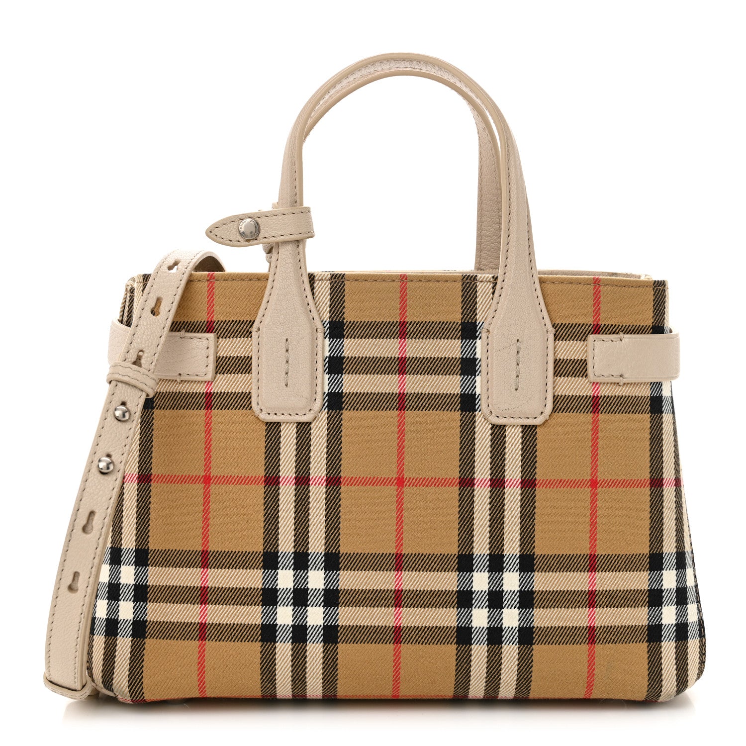 Burberry Goatskin Vintage Check Small Banner Tote Limestone 1 of 13