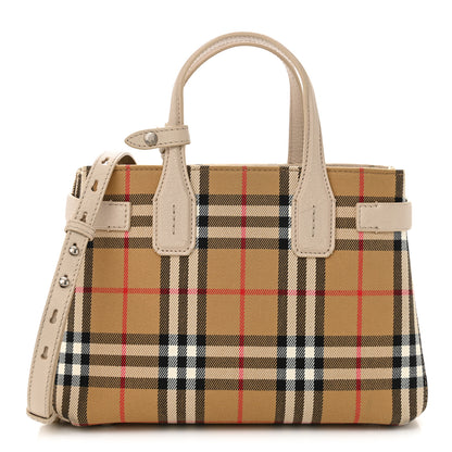 Burberry Goatskin Vintage Check Small Banner Tote Limestone 1 of 13