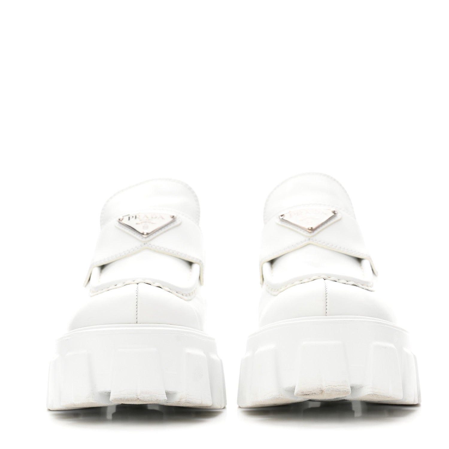 Prada Spazzolato Rois Metal Triangle Logo Monolith 55mm Loafers 36.5 White 3 of 10