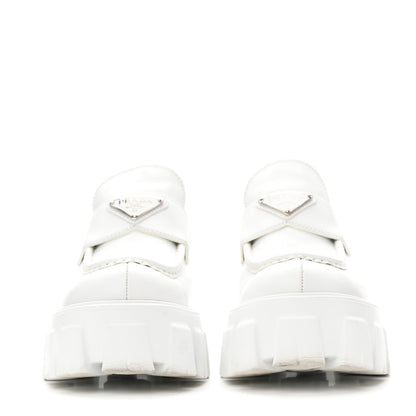 Prada Spazzolato Rois Metal Triangle Logo Monolith 55mm Loafers 36.5 White 3 of 10