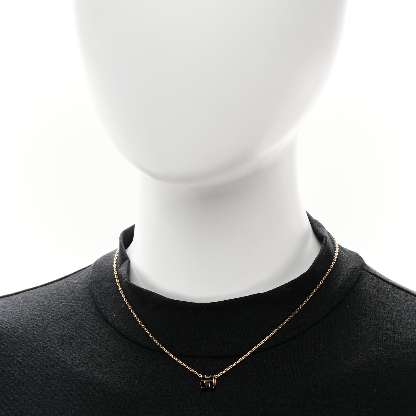 Lacquered Gold Mini Pop H Pendant Necklace Black